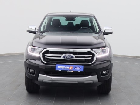 Frontansicht eines Ford Ranger DoKa Limited 213PS Aut. / AHK / PDC in Agate Black 